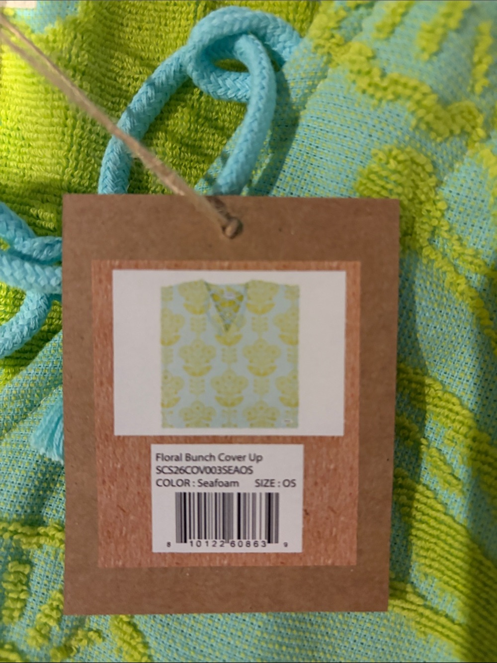Lace-Up Floral Embroidered cover up - Mint & Lime. - Picture 3 of 3
